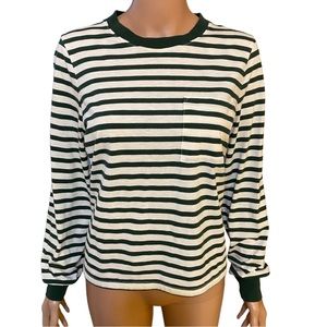 Madewell Dark Green and White Striped Long Sleeve Shirt
